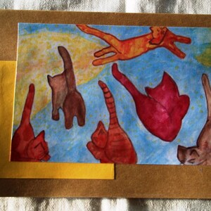 Carte humoristique de chat, « Le chat a sauté par-dessus la lune », 5,5 x 10 cm
