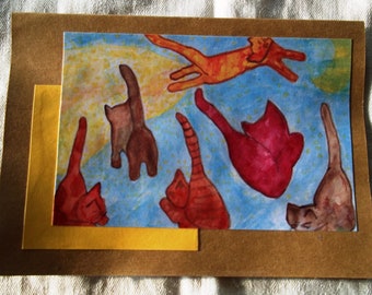 Cat humor card, "The Cat Jumped Over the Moon", 5.5" X 4"