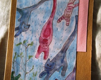 Cat humor card, "It's Raining Cats and Cats", 5.5" X 4"