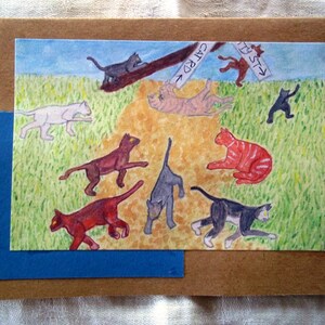 Carte humoristique pour chat, « Troupeau de chats », 5,5 x 10 cm
