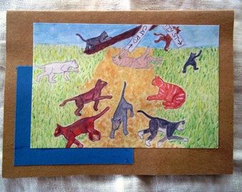 Cat humor card, "Herding Cats", 5.5" X 4"