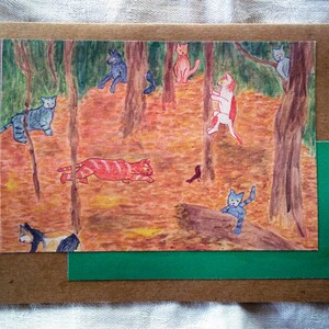 Carte humoristique de chat, « Des chats dans les bois », 5,5 x 10 cm