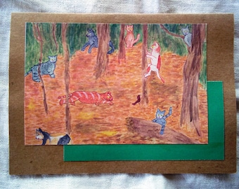 Cat humor card, "Cats in the Woods", 5.5" X 4"