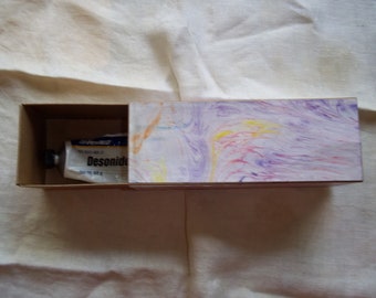Unique Marbled Paper Slider Box, Decorative Storage for Prescriptions or Personal Care Items, 6.25" X 2" X 2.25"