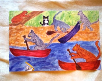 Cat Humor card "Kitty Canoodling", 3" X 4.5", 9"X 12" or custom