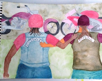 Motorcycle "Sisterhood Is...." Print, 12" X 9" or custom