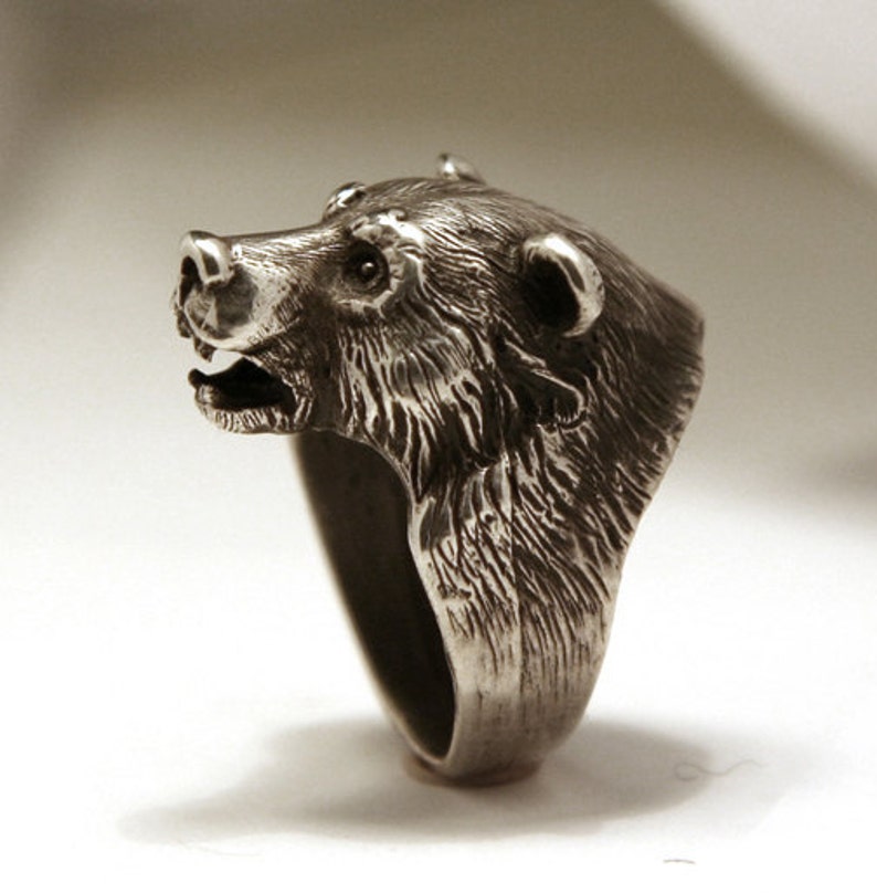 Bikers ring, Bear head sterling silver 925 ring, Good gift, Sterling silver ring, ring for man, Grizzly bear ring. gift for men. image 1