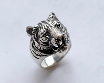Tiger head sterling silver 925 ring. Tiger ring, Sterling silver 925, ring for men. Gift for men