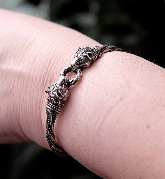 Lion Heads Bracelet, Silver Bracelet, Cuff Bracelet, for