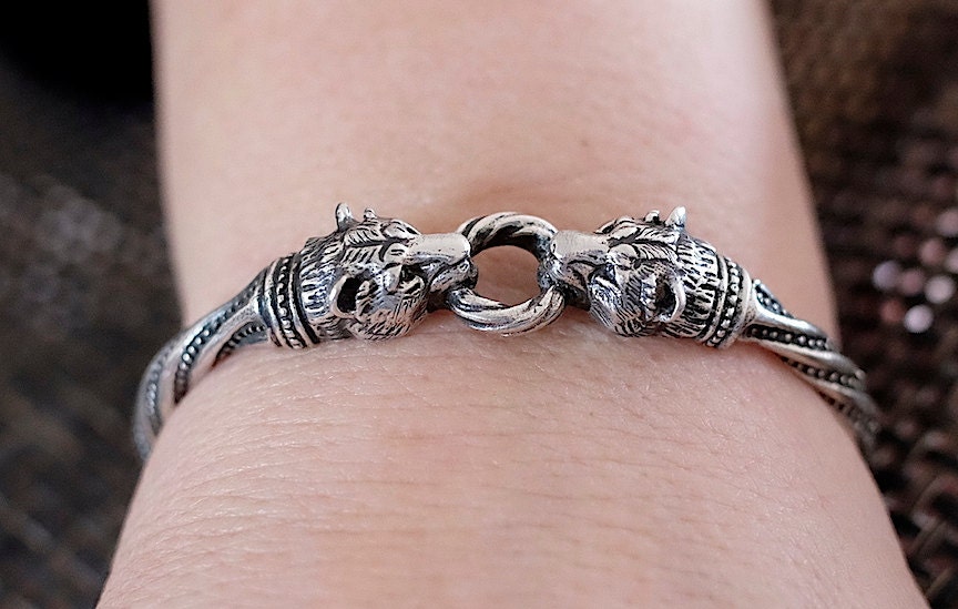 Lion Heads Bracelet, Silver Bracelet, Cuff Bracelet, for