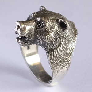 Bikers ring, Bear head sterling silver 925 ring, Good gift, Sterling silver ring, ring for man, Grizzly bear ring. gift for men. image 5