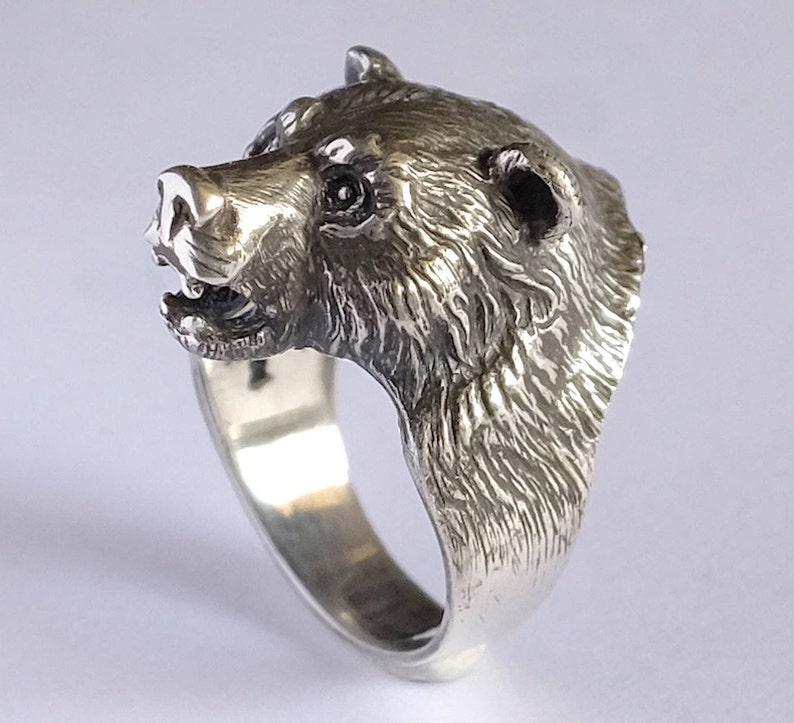 Bikers ring, Bear head sterling silver 925 ring, Good gift, Sterling silver ring, ring for man, Grizzly bear ring. gift for men. image 5