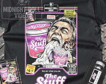 Camiseta de The Stuff (1985) - Arte en homenaje al VHS - Camiseta de comedia de terror de culto de los 80 - Ciencia ficción retro