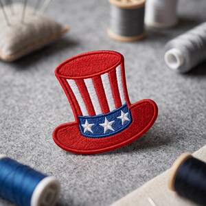 Uncle Sam Hat Patch, Patriotic USA Flag Embroidered Badge, 4th July Uncle Sam Costume Iron On, Independence Day Backpack Morale Emblem Gift