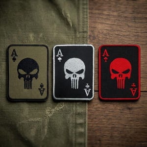 Ace of Spades Dödskallemärke, Broderat Taktiskt Spelkortsmärke, Moralemblem för Militärhjälm, Kardborreband för Airsoftjacka