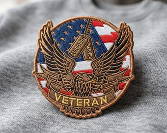 Embroidered Veteran Patch, US Military Eagle Badge, Patriotic American Pride Emblem