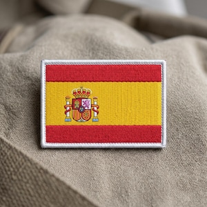 Geborduurd embleem met de Spaanse vlag, rechthoekig klittenbandembleem, Spaans wapen, tactische applicatie voor voetbaltenue/jack.