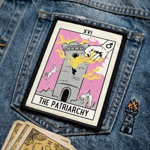 Feminist Tarot Card Patch, Smash The Patriarchy Badge, The Tower Witchy Goth Iron On Hook Loop Fastener, Women Empowerment Activist Gift