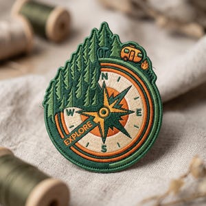 Retro Explore Compass Patch, Mountain Forest Camping Badge, Vintage Caravan Outdoor Iron On Fastener, Adventure Backpack Morale Emblem Gift