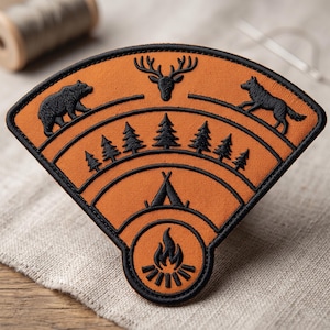 Nature WiFi Patch, Campfire Forest Orange Embroidered Badge, Cute Camping Tent Bear Wolf Iron On, Outdoor Backpack Morale Emblem Gift