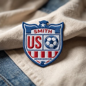 Toppa personalizzata con nome della squadra di calcio statunitense, stemma termoadesivo per club calcistici degli Stati Uniti, stemma personalizzato per maglia da calcio americana, regalo patriottico per la squadra.