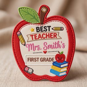 Parche personalizado de Apple para maestra, Insignia de la mejor maestra Sra. Smith, Cierre termoadhesivo de velcro para primer grado, Regalo personalizado para uniforme escolar