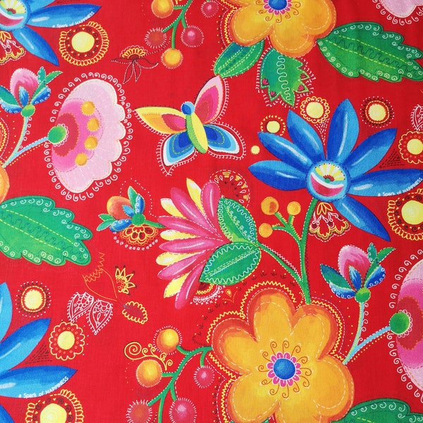 Red Floral Fabric Etsy UK