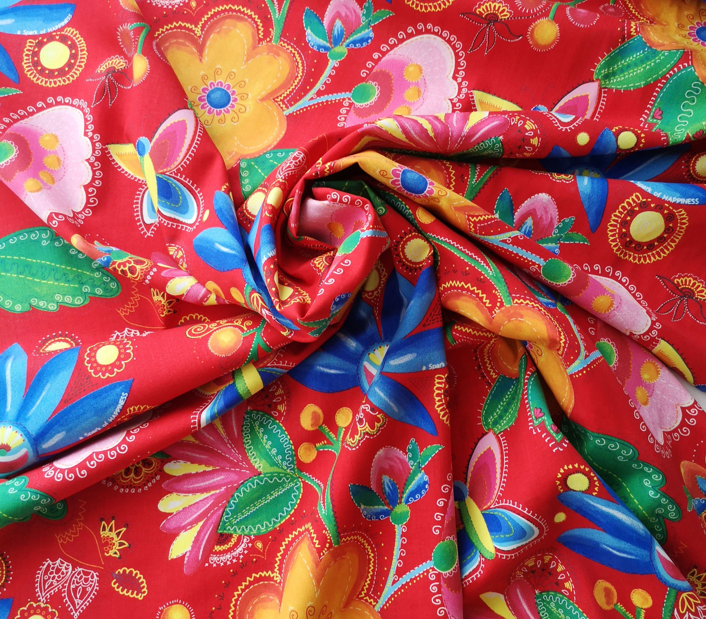 Red Floral Fabric Cotton Fabric Etsy UK