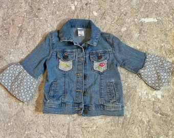 Handmade upcycled 3T embroidered jean jacket