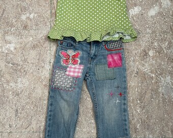 Toddler upcycled Jeans and shirt