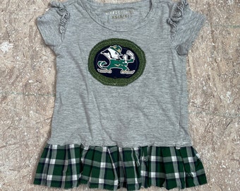 Handmade upcycled Notre Dame girls ruffled tshirt size 5-6