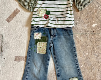 3 toddler repurposed upcycled Jeans and shirt