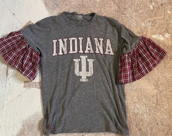 Handmade one of a kind repurposed upcycled Indiana University Womens ruffled tshirt (can be customized)