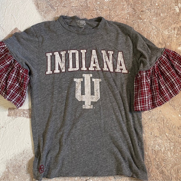 Handmade one of a kind repurposed upcycled Indiana University Womens ruffled tshirt (can be customized)