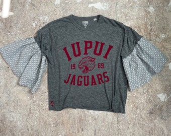 Handmade Womens (mens sized large) IUPUI cropped ruffled tshirt