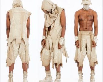 Avant Garde Draped Top, Hooded Desert Top, Post Apocalyptic Clothing, Burning Man Outfit, Unisex Streetwear, Futuristic Fashion