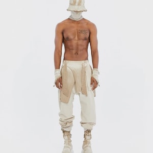 LAYERFLOW PANT Burning Man Outfit Herr Avant Garde Postapokalyptisk Klädset Festival Rave Byxor Ökenkrigarlook,