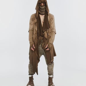 Avant Garde Hooded Draped Top, Desert Nomad Clothing, Post Apocalyptic Outfit, Burning Man Fashion, Unisex Layered Top, Futuristic image 2