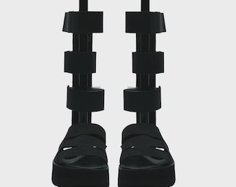 BANDED WARIOR SANDAL Burning Man Sandals Unisex, Avant Garde Platform Sandals, Black Strappy Boots, Festival Rave Shoes,