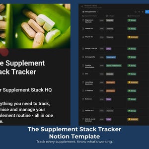 Supplement Tracker Notion Template | Supplement Stack | Health Tracker | Vitamin Log | Daily Supplement Log | Digital Download