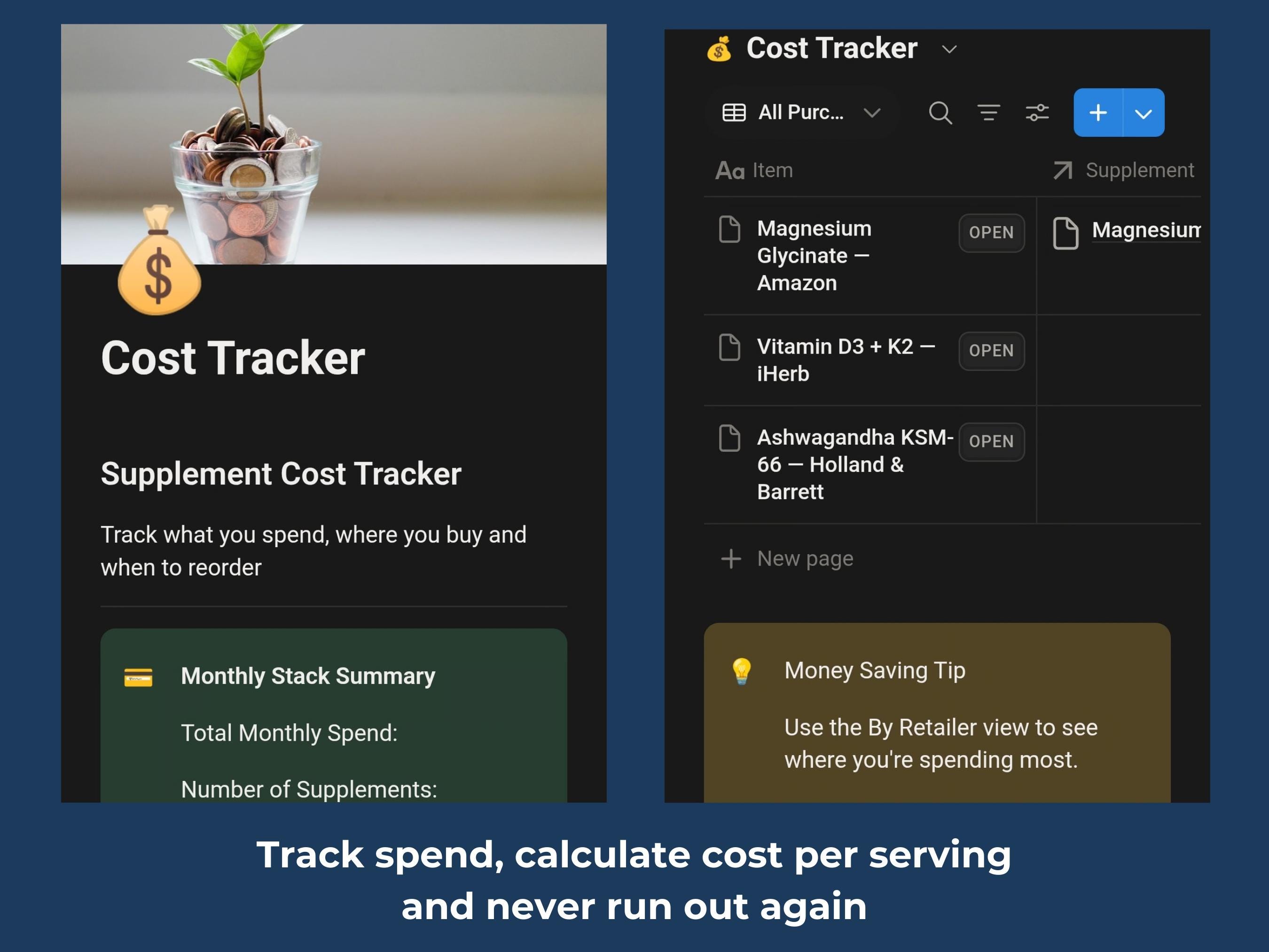 Supplement Stack Log Supplement Tracker Notion Template | Supplement Stack | Health Tracker ...