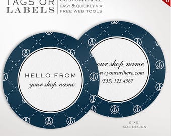 Round Label Template - 2 Inch Circular Nautical Label Template - DIY Stickers Printable Product Labels HangTags Avery Silhouette LB2R AAC