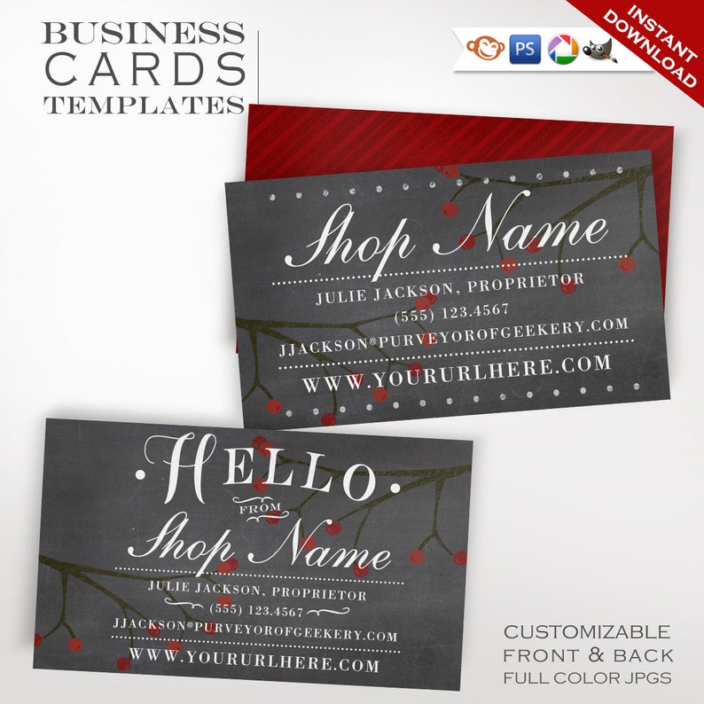 Chalkboard Business Card Templates Customizable Chalkboard Etsy