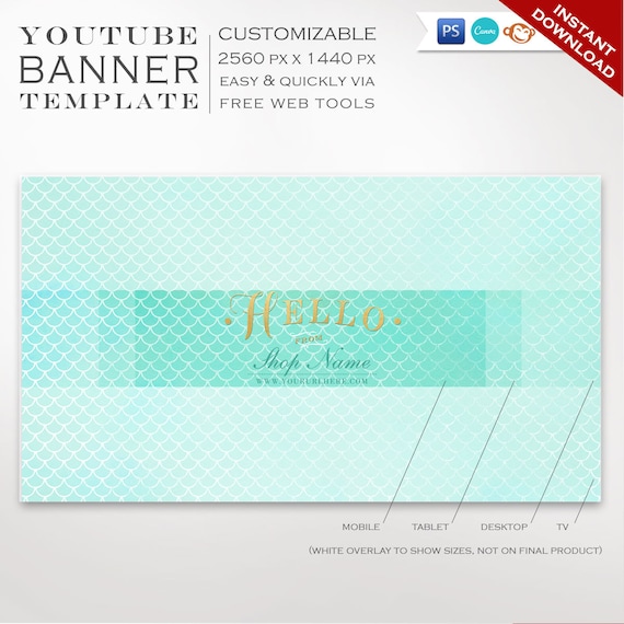 youtube banner template mermaid youtube channel art etsy youtube header template