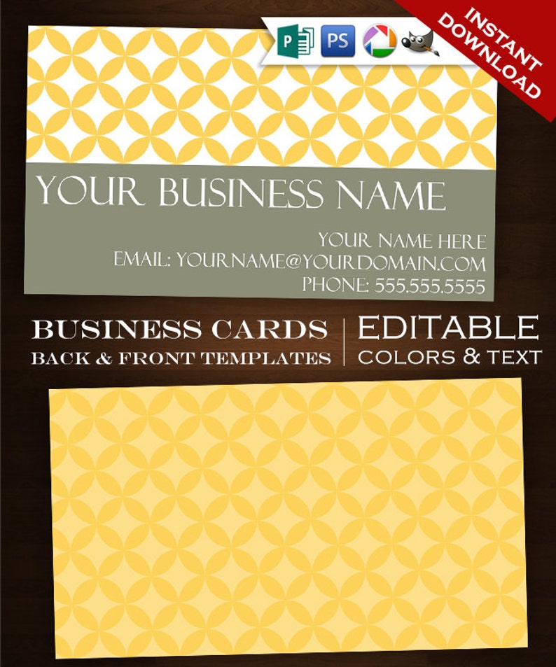 2-Sided Mellow Yellow DIY Template Business Card Set Clean Minimalist Simple Classic Geometric mly Custom Business Card Design Set