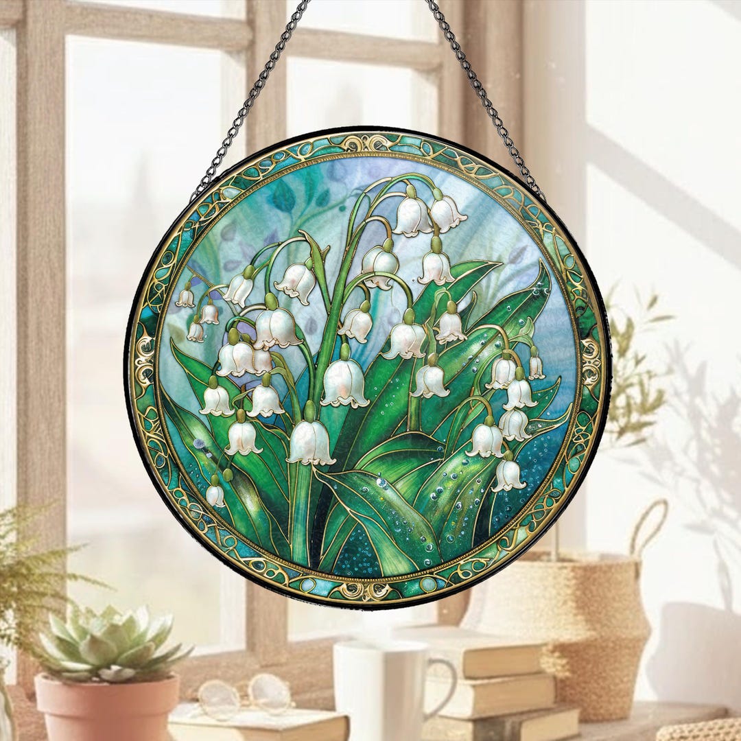 Stained Glass Lily of the Valley Suncatcher Floral Window Hanging ...