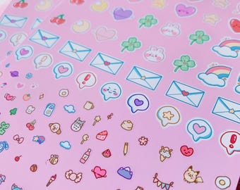 100+ Mini Deco Stickers: Hearts, Rainbows, Envelopes – Journaling & Scrapbook Decor