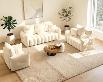 Luxury Oversized Boucle Sofa, Comfortable Deep Seat Lounge Couch