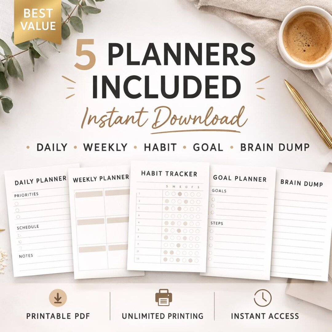 Ultimate Productivity Planner Bundle Printable PDF | Daily Weekly Habit ...