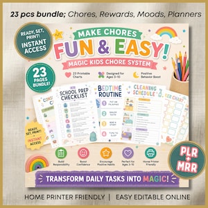 PLR Sommarsysslor + planerare för barn, småbarn utskrivbart paket | Familjebelöning | Visuell autism | ADHD-rutinschemapaket | Tonårsspårare